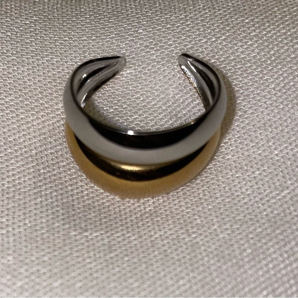 Delicate Two-Tone Gold & Silver Open Ring | 18K Gold-Plated - Picture 9 of 10